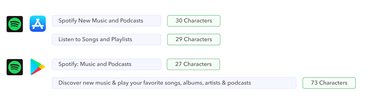 example of app title and subtitle of spotify